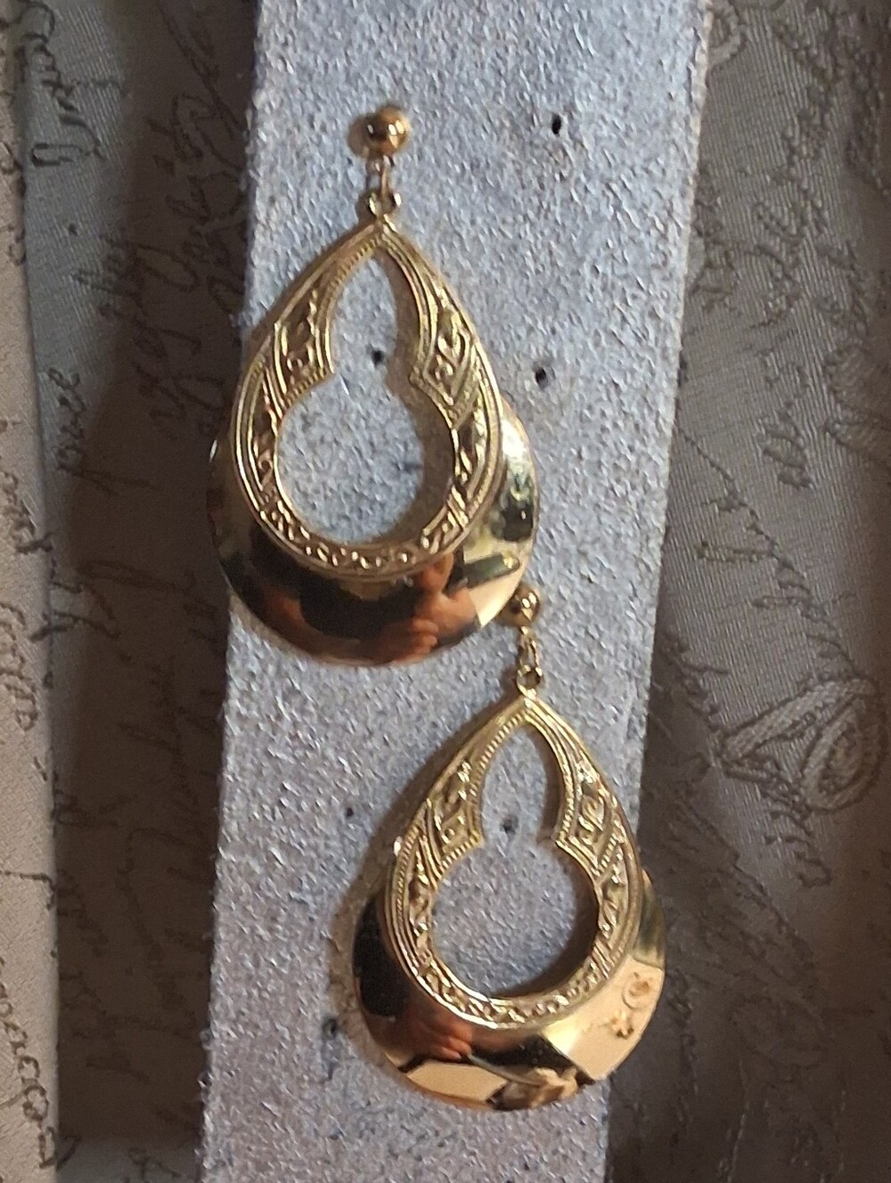 Vintage Gold Tone Filigree Teardrop Post Earrings Openwork Statement